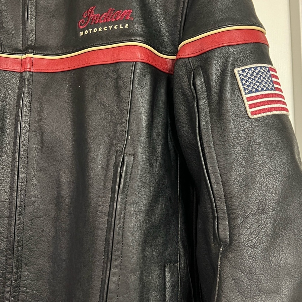 Indian Motorcyle Licensed Freeway Black Leather Coat Jacket Men's XXL - Picture 3 of 16